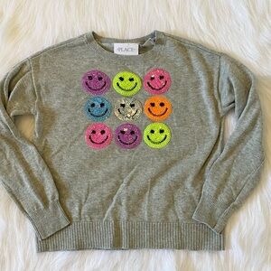 Neon Smiley Face Sequin Crewneck Sweater